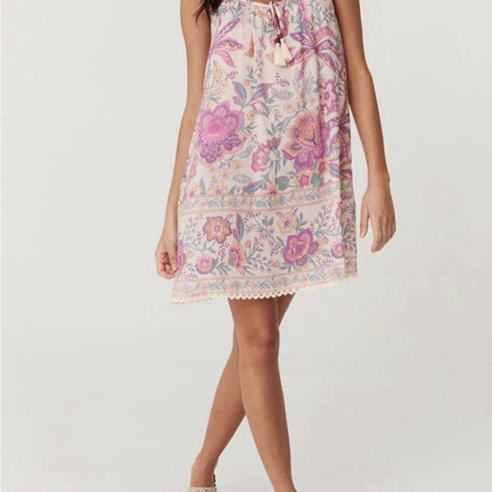 *NEW* Pink, Cream & Green Floral Sleeveless Boho Sleeveless Dress | Size M - Picture 3 of 6